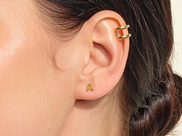 14k Solid Gold Tiny Initial Stud Earrings