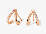 14k Solid Gold Pave Diamond V-Shaped Stud Earrings