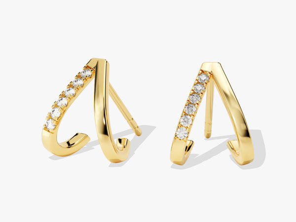 14k Solid Gold Pave Diamond V-Shaped Stud Earrings