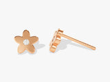 14k Solid Gold Flush Set Diamond Flower Stud Earrings