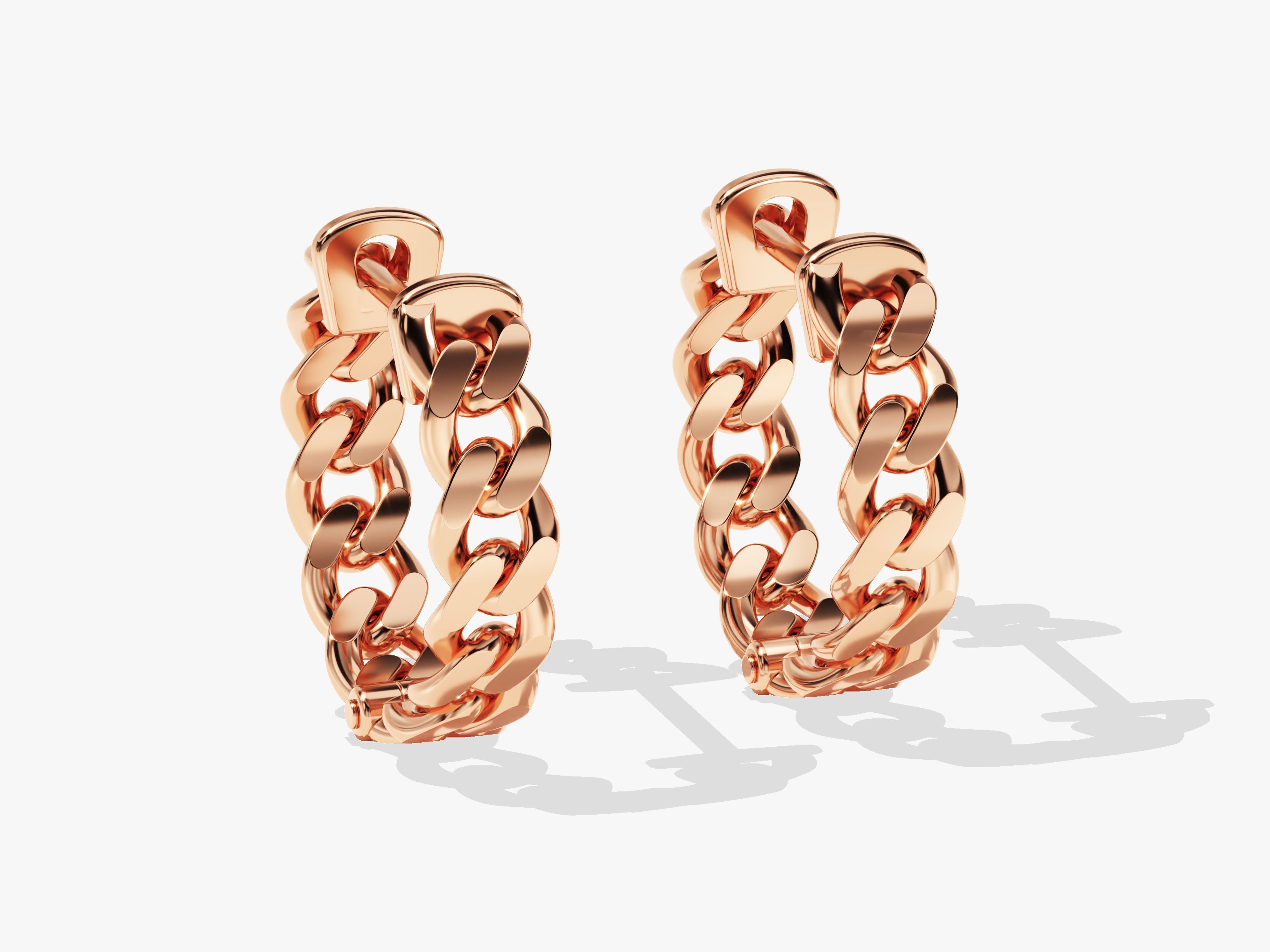 Rose gold curb chain hoop earrings for women