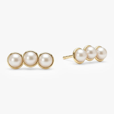 Trio Pearl Stud Earrings