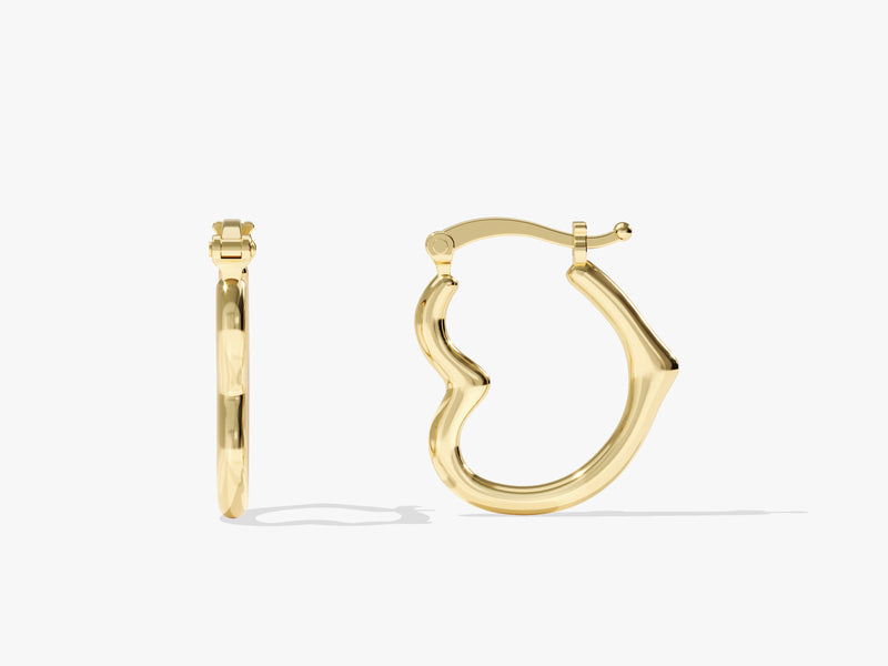 14k Solid Gold Abstract Heart Hoop Earrings