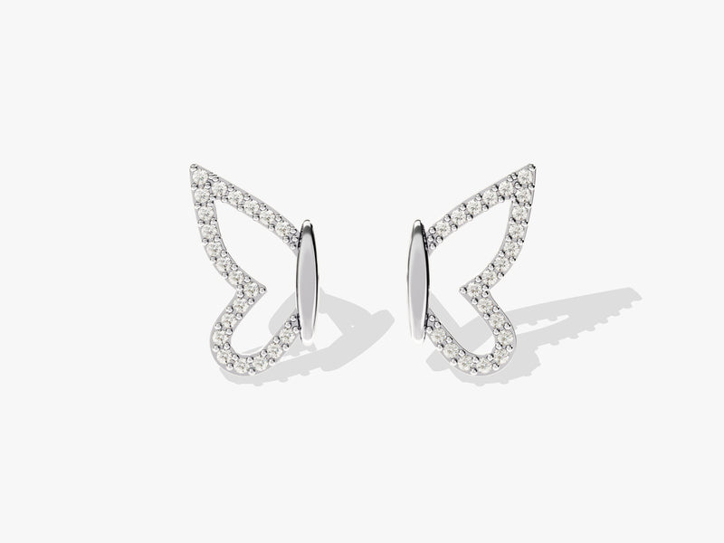 14k Solid Gold Diamond Wing Earrings