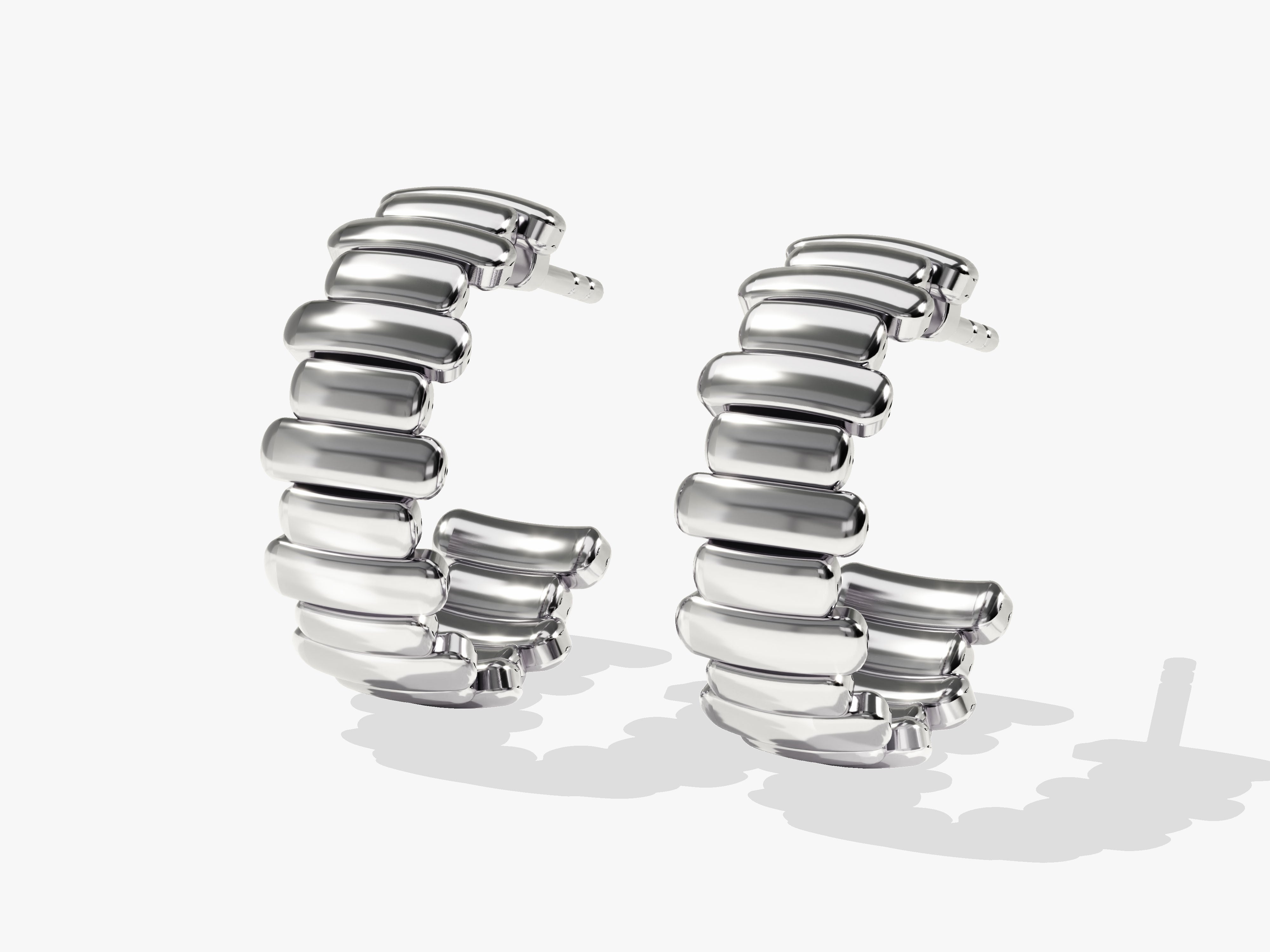 Silver hoop earrings with segmented design, jewelry for women