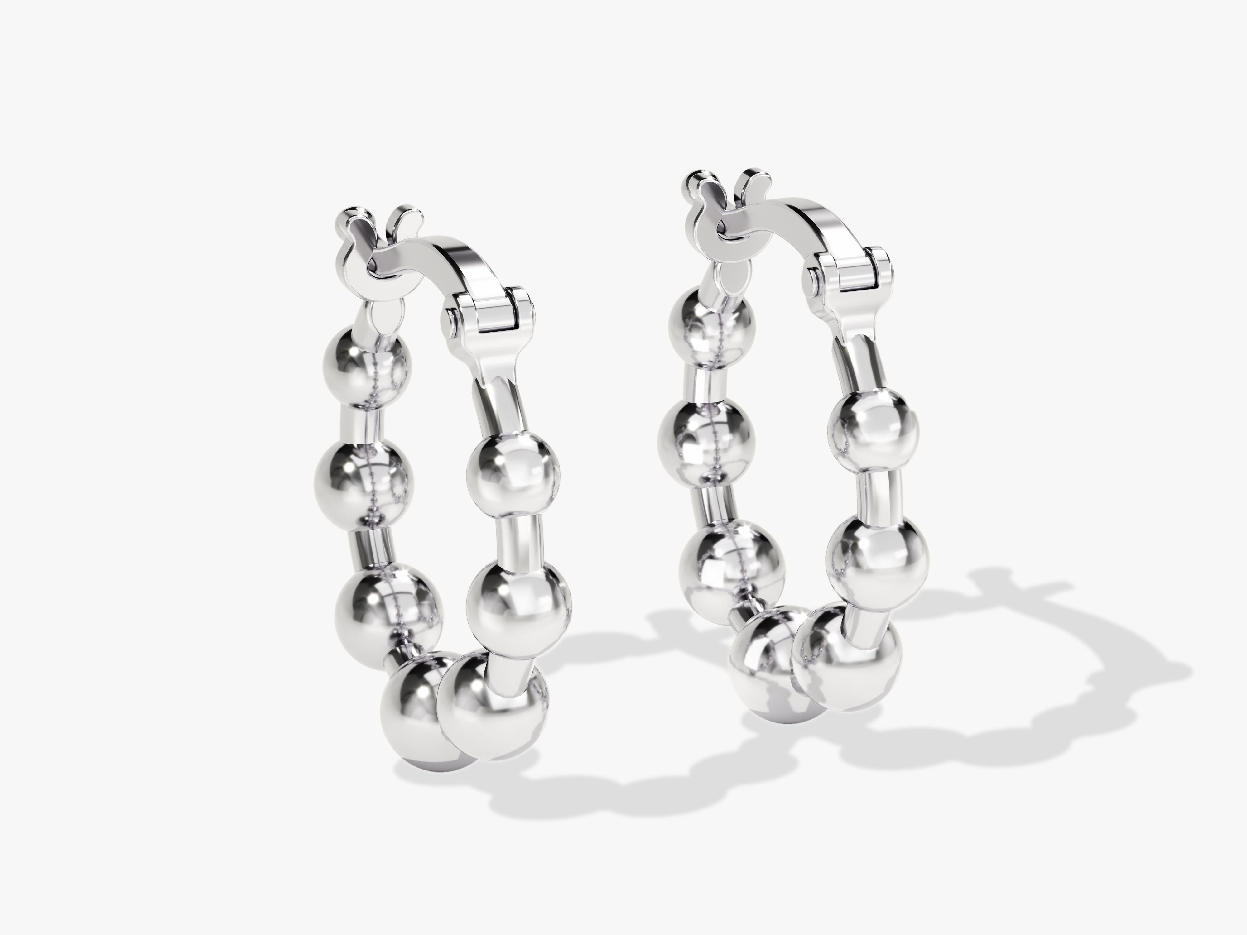 Silver beaded hoop earrings for women, fine jewelry gift