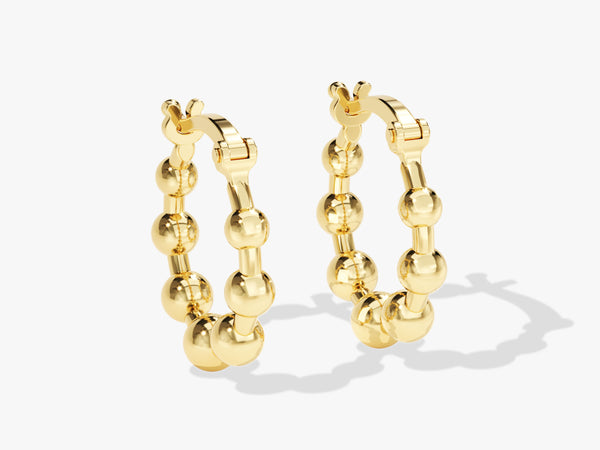 14k Solid Gold Beaded Hoop Earrings