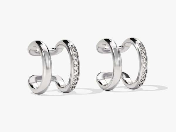 Diamond accented silver double hoop earrings for women