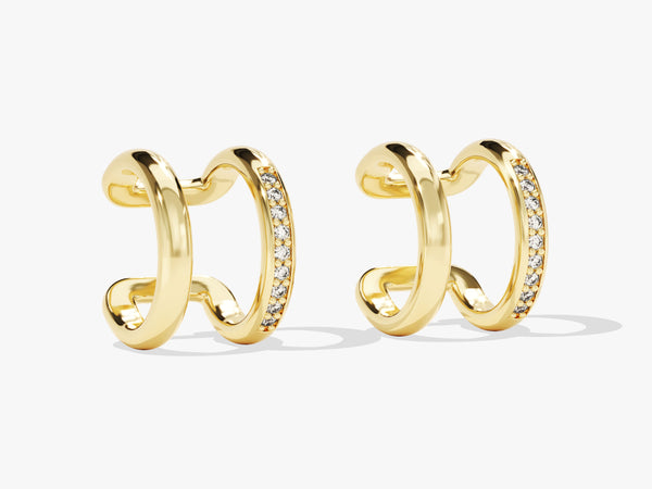 14k Solid Gold Double Hoop Diamond Earrings