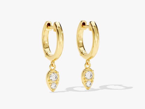 14k Solid Gold Diamond Teardrop Hoop Earrings