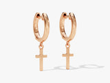 14k Solid Gold Cross Hoop Earrings