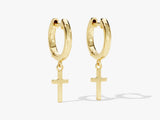 14k Solid Gold Cross Hoop Earrings