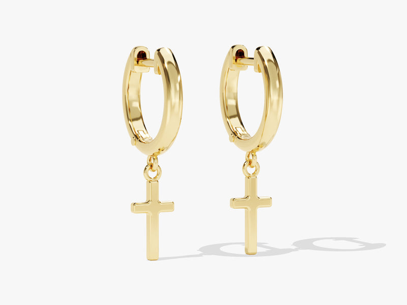 14k Solid Gold Cross Hoop Earrings