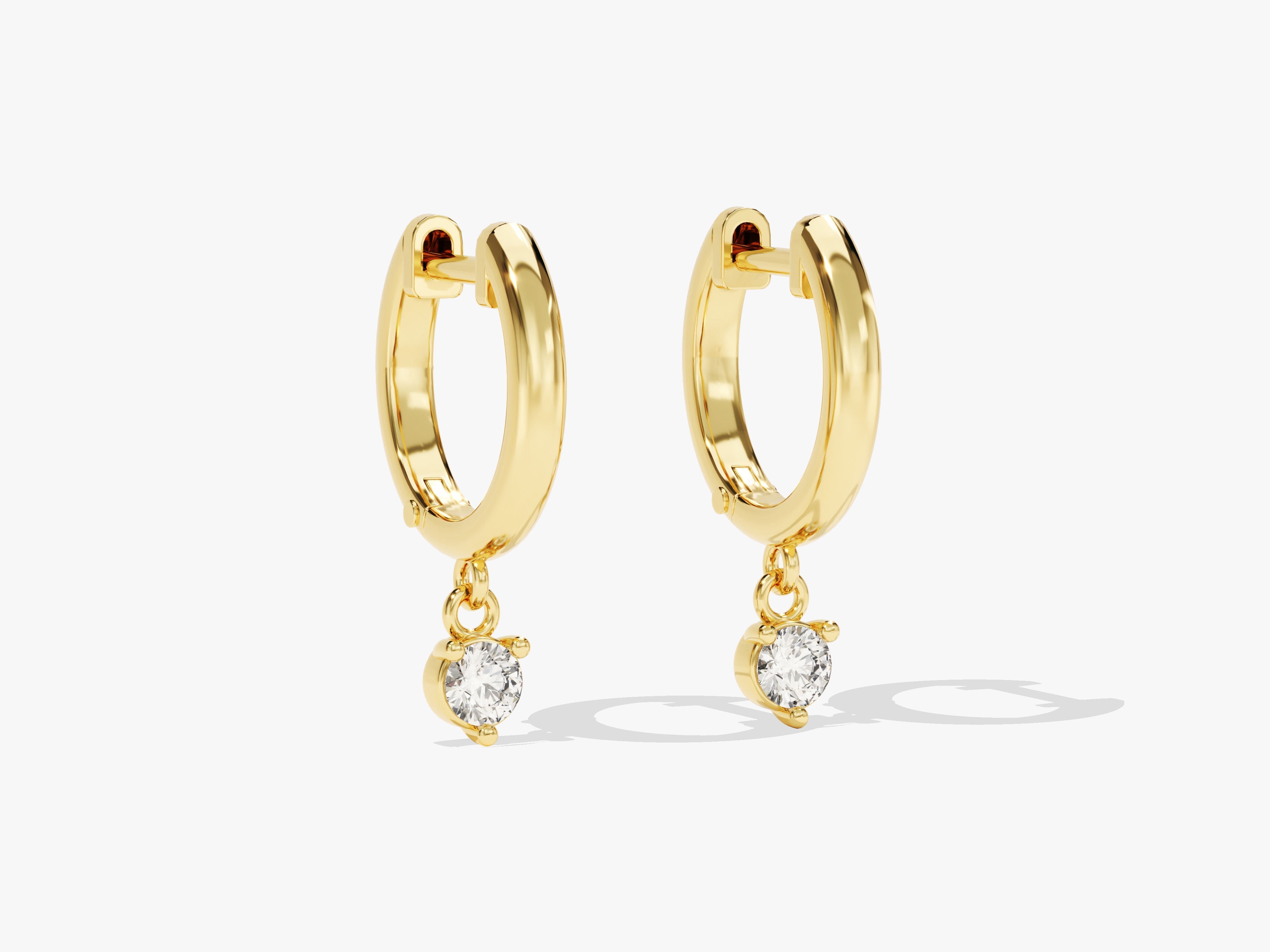 Gold hoop earrings with diamond pendants, fine jewelry