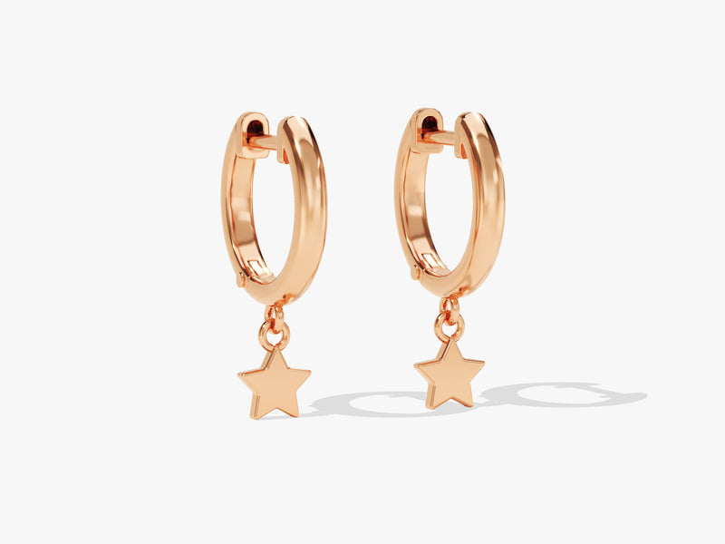 14k Solid Gold Mini Star Hoop Earrings