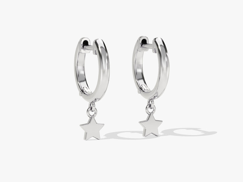 14k Solid Gold Mini Star Hoop Earrings