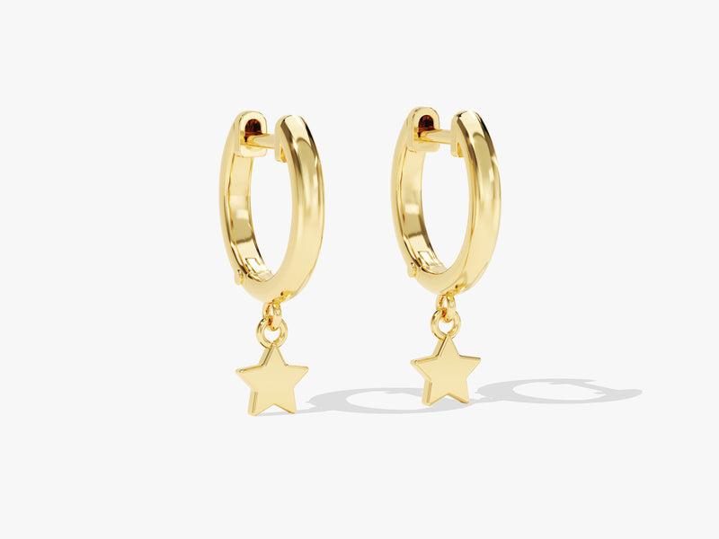 14k Solid Gold Mini Star Hoop Earrings