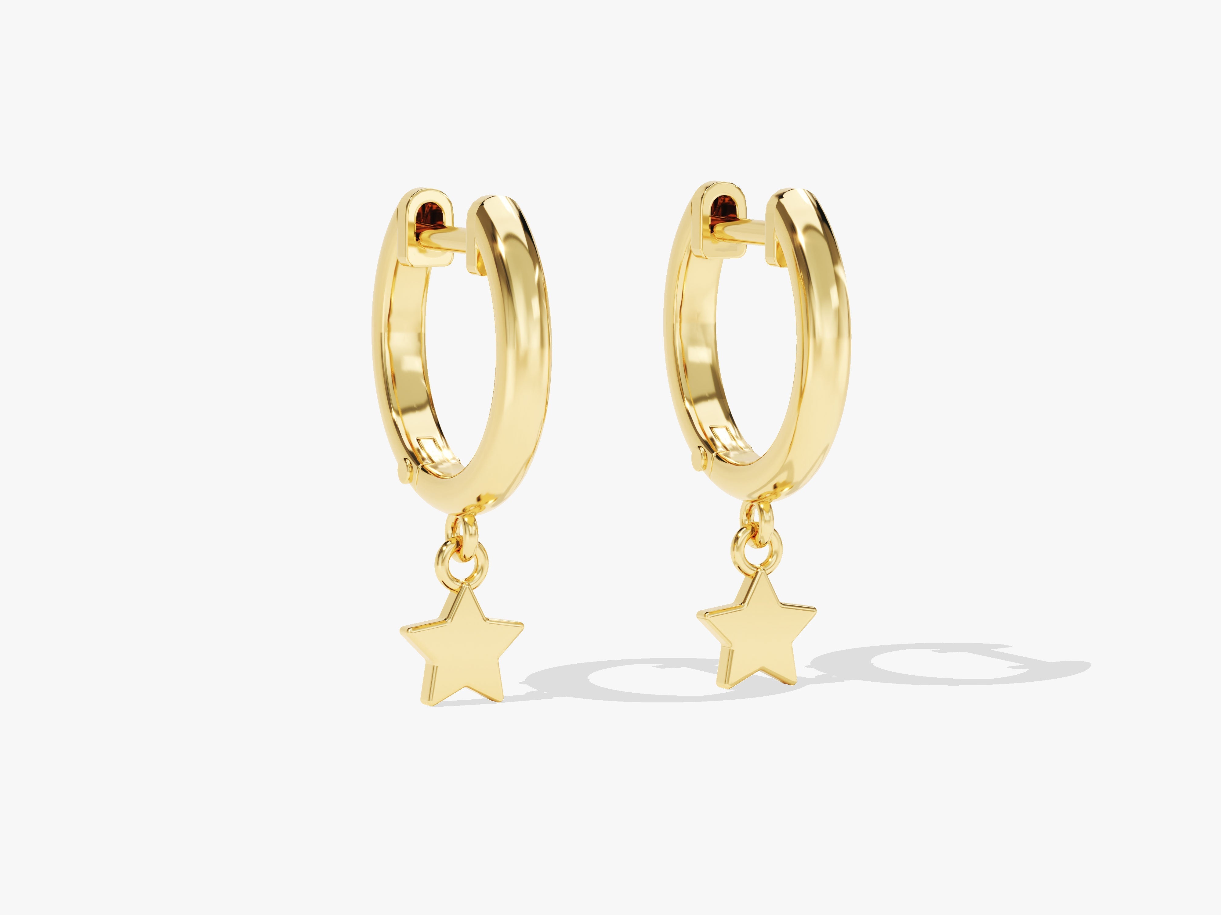 Gold hoop earrings with dangling star charms from jewelry firm