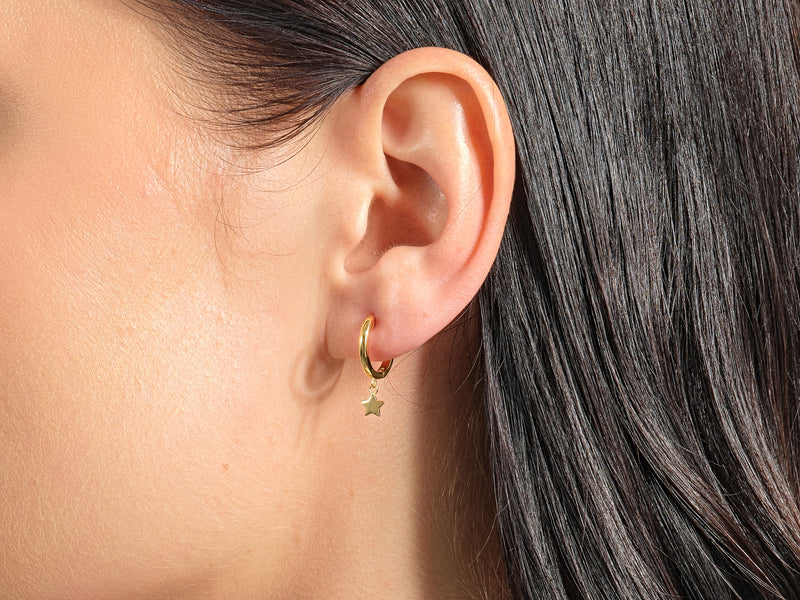 14k Solid Gold Mini Star Hoop Earrings