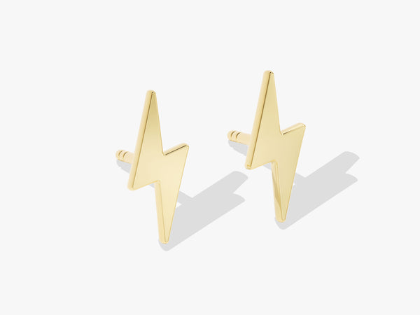 14k Solid Gold Lightning Stud Earrings