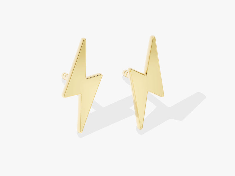 14k Solid Gold Lightning Stud Earrings