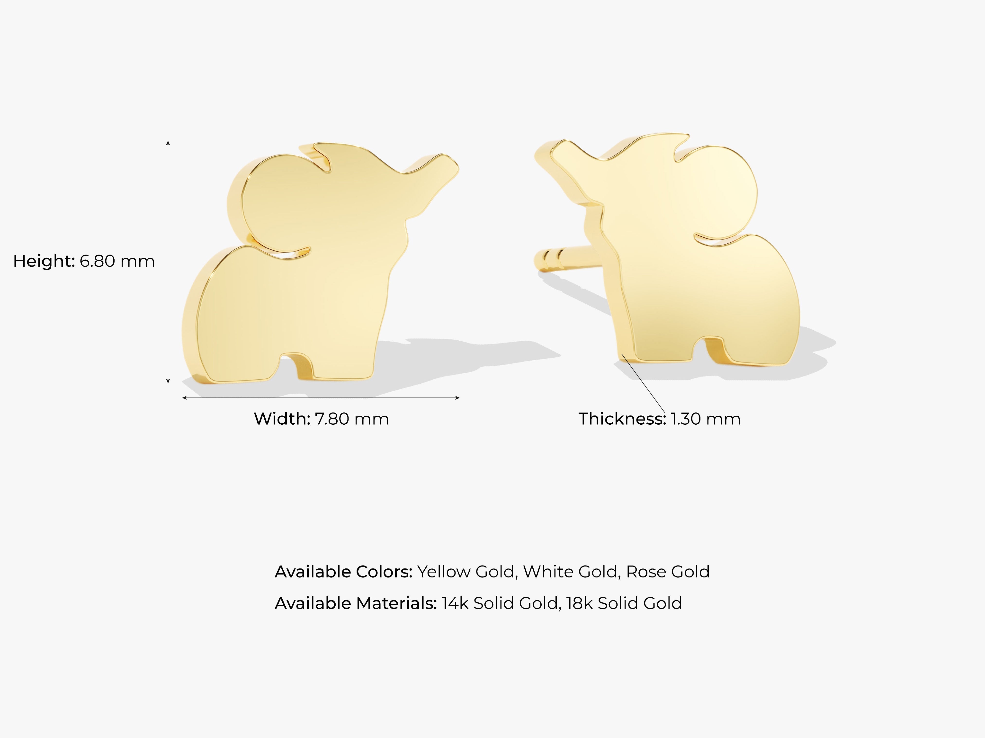 Gold elephant stud earrings for jewelry firm