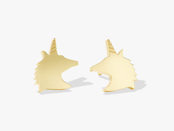 14k Solid Gold Unicorn Stud Earrings