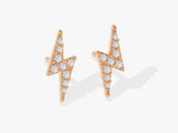 14k Solid Gold Diamond Lightning Stud Earrings