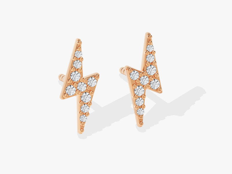 14k Solid Gold Diamond Lightning Stud Earrings