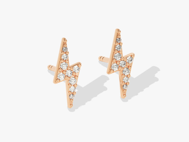 14k Solid Gold Diamond Lightning Stud Earrings