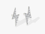 14k Solid Gold Diamond Lightning Stud Earrings