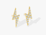 14k Solid Gold Diamond Lightning Stud Earrings