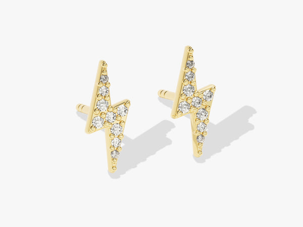 14k Solid Gold Diamond Lightning Stud Earrings