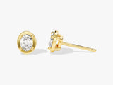 14k Solid Gold Bezel Oval Diamond Solitaire Earrings