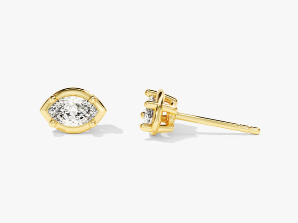 14k Solid Gold Bezel Marquise Diamond Solitaire Earrings