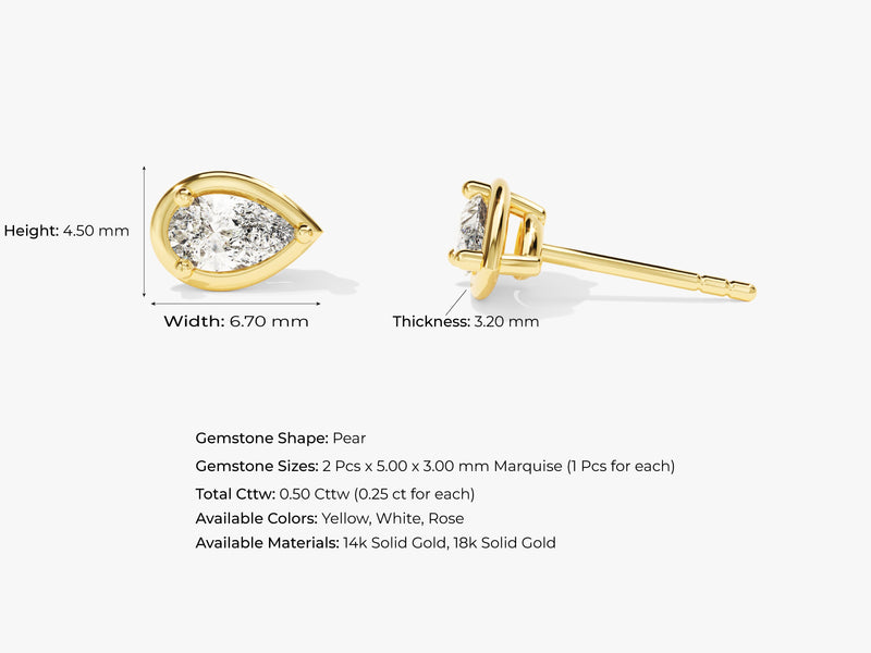 14k Solid Gold Bezel Pear Diamond Solitaire Earrings