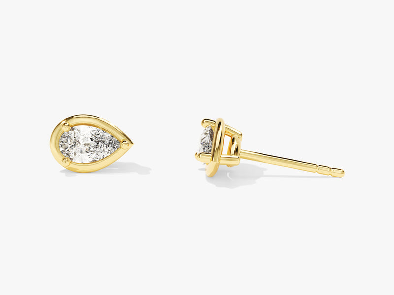 14k Solid Gold Bezel Pear Diamond Solitaire Earrings