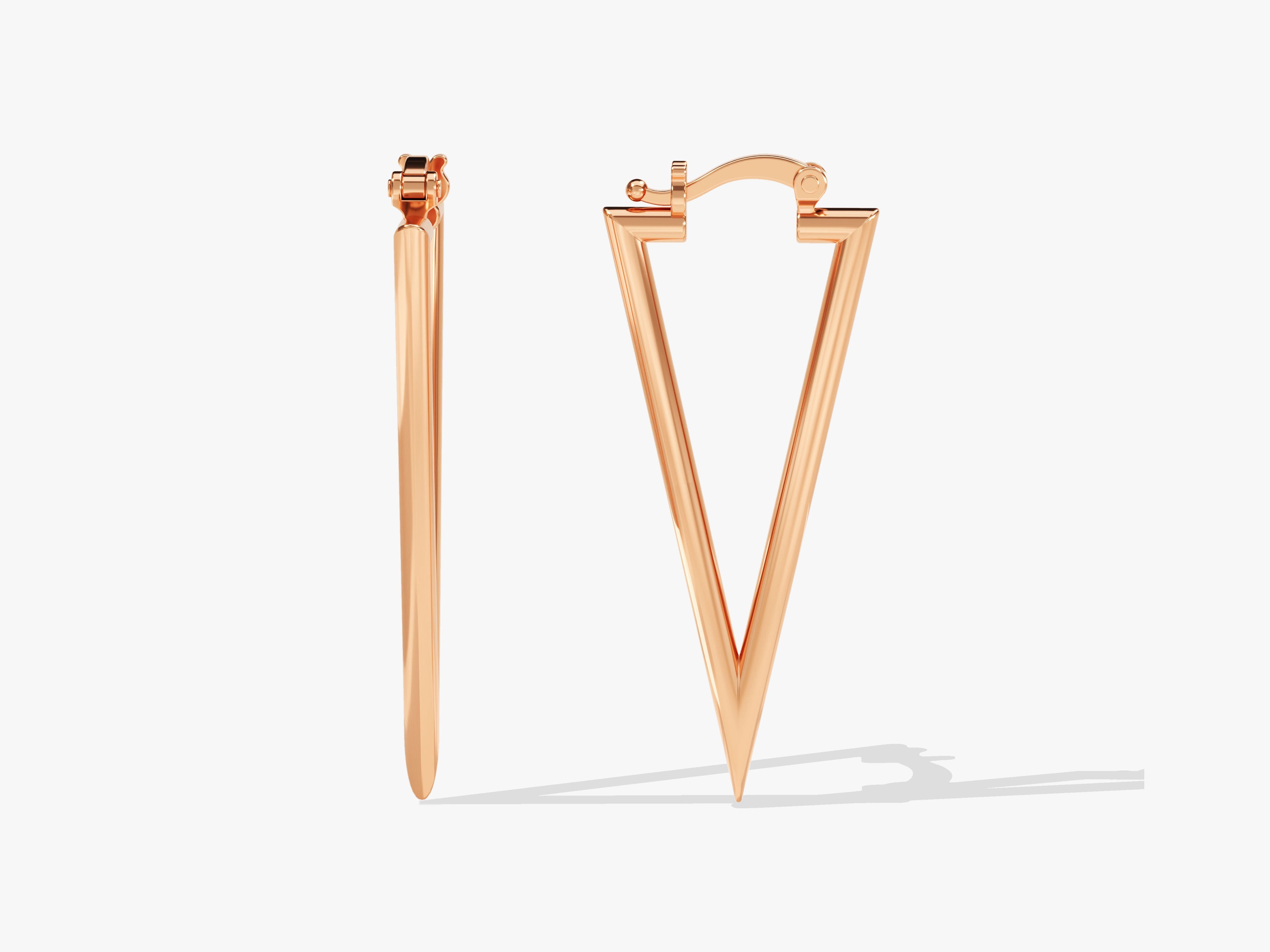 Rose gold geometric triangle hoop earrings for women