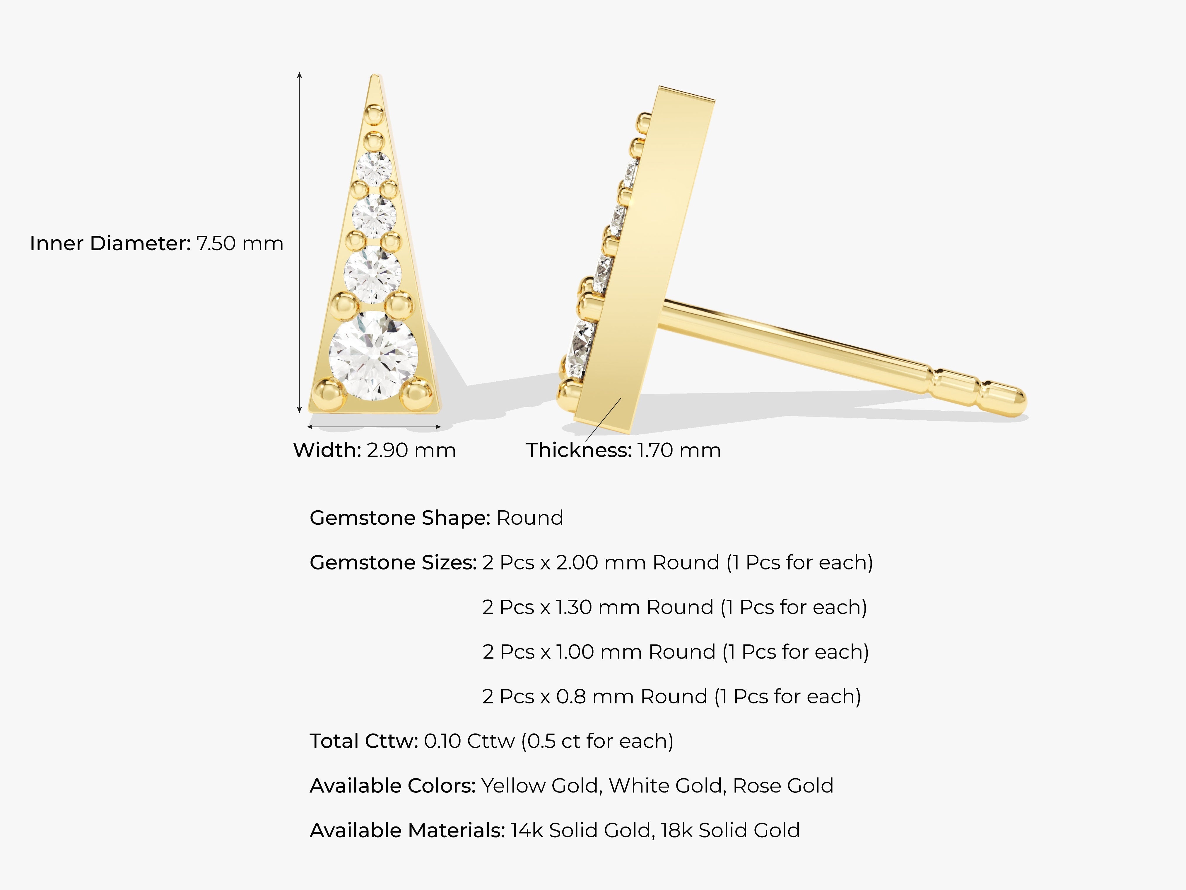 Gold triangle stud earrings with diamonds, jewelry firm product