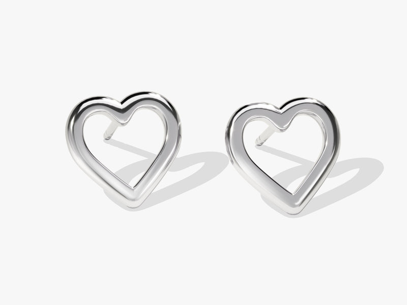 14k Solid Gold Heart Outline Stud Earrings