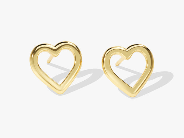 14k Solid Gold Heart Outline Stud Earrings