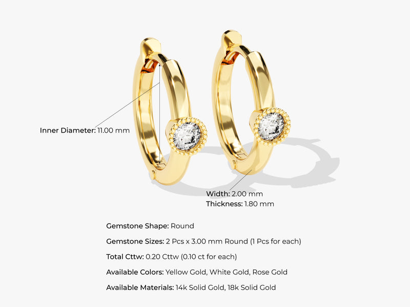 14k Solid Gold Milgrain Diamond Hoops