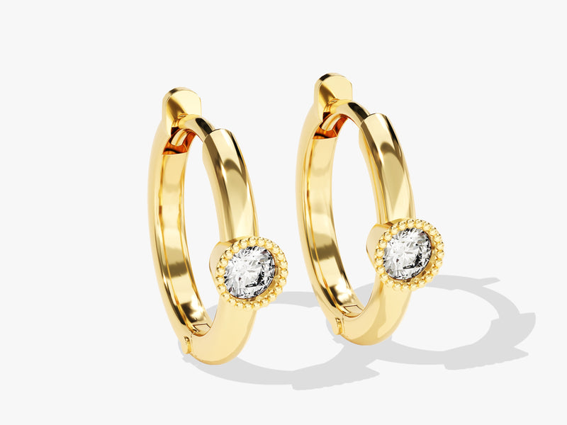 14k Solid Gold Milgrain Diamond Hoops