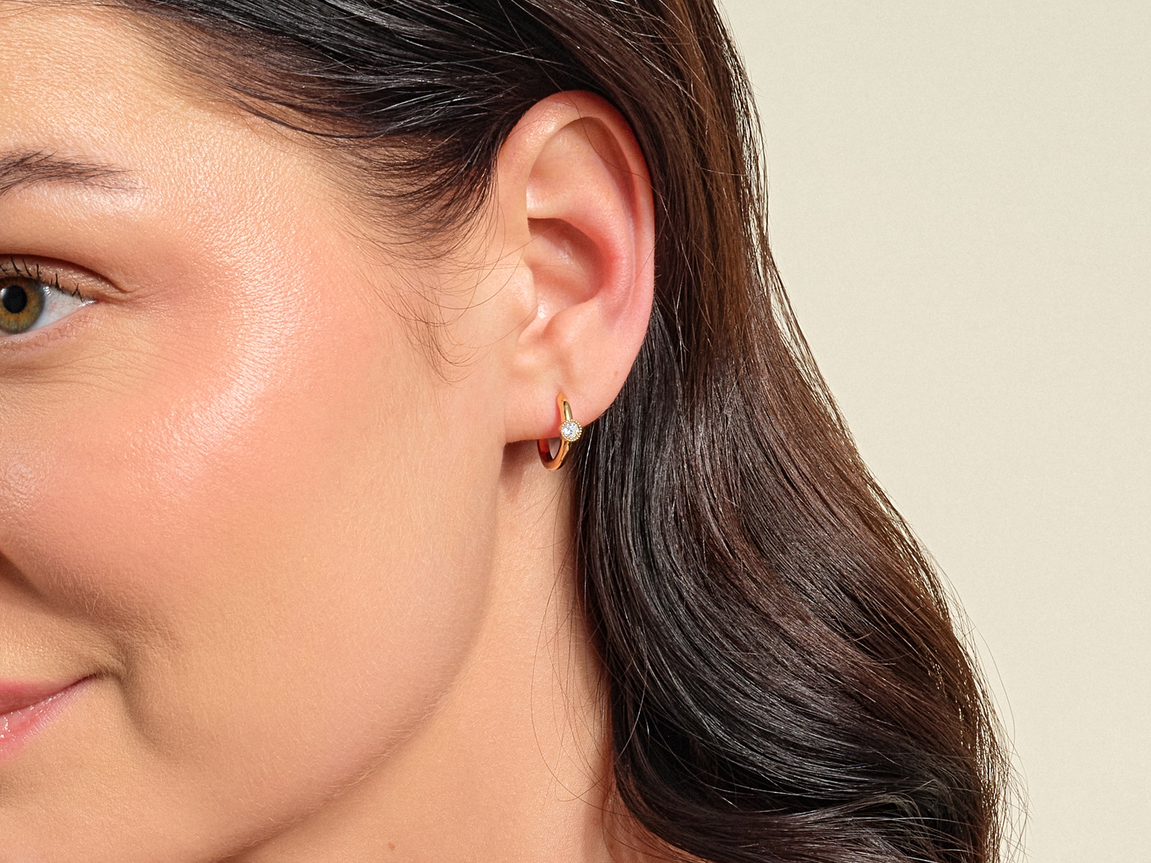 Gold hoop earring with diamond accent, jewelry for women