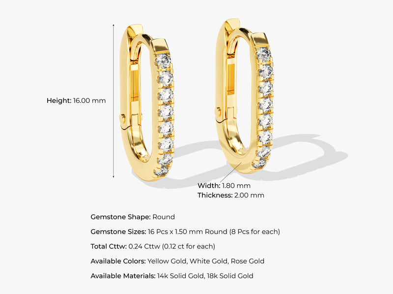 14k Solid Gold Elongated Diamond Earrings