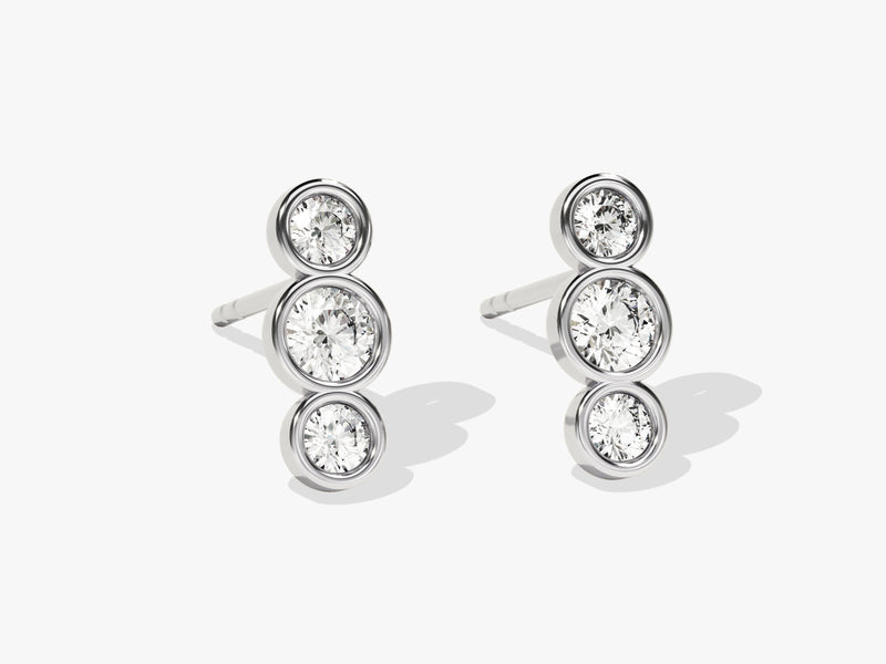 14k Solid Gold Triple Bezel Diamond Earrings