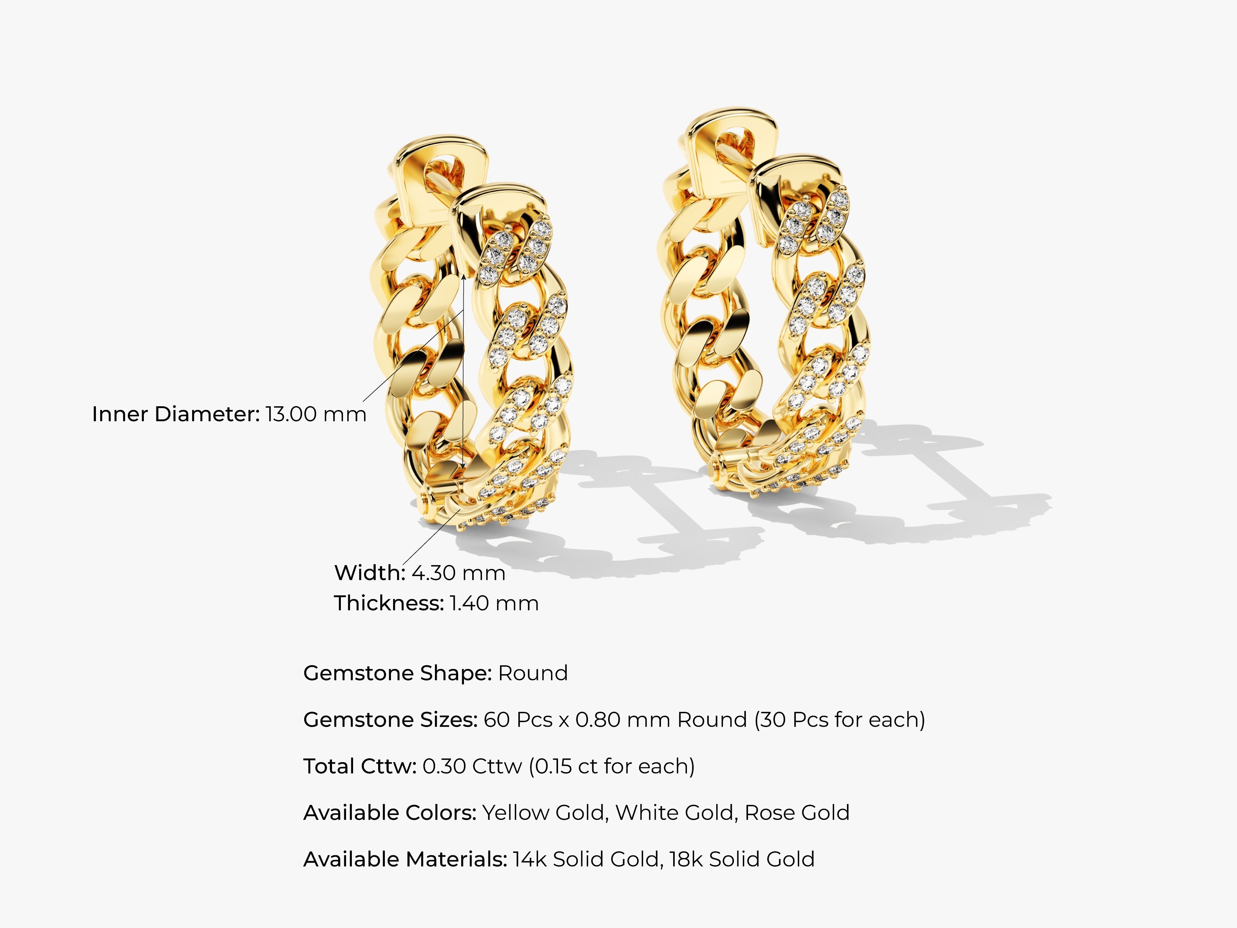 Diamond curb link hoop earrings in yellow gold