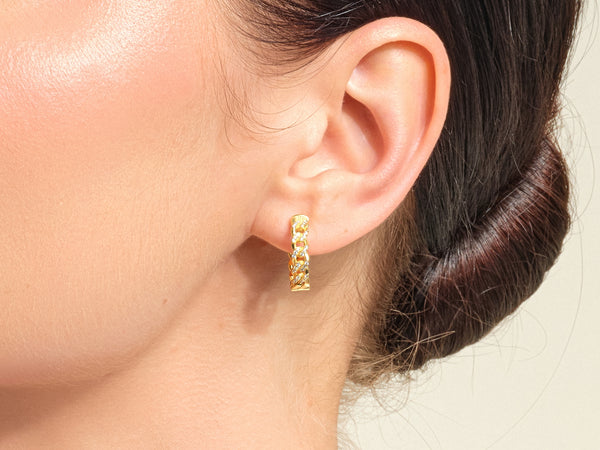 14k Solid Gold Cuban Chain Diamond Earrings