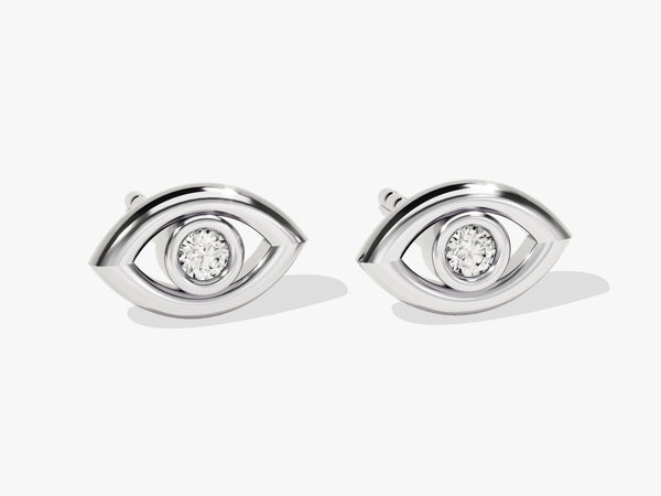 14k Solid Gold Bezel Diamond Eye Earrings