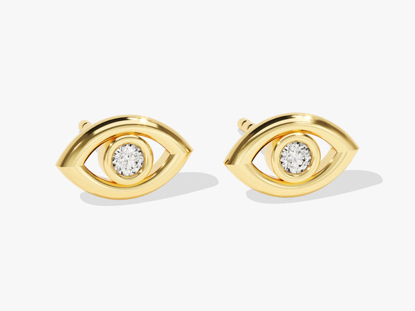 14k Solid Gold Bezel Diamond Eye Earrings